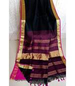 Black Hand Woven Linen Saree With Blouse