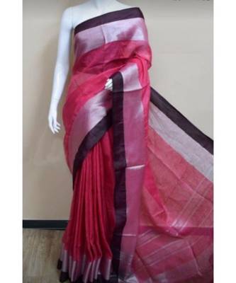 Red Hand Woven Linen Saree With Blouse 1