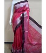 Red Hand Woven Linen Saree With Blouse