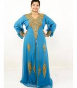Turquoise Georgette Embroidered Zari Work Islamic-Kaftans