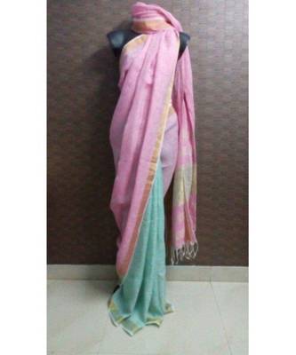 Pink Hand Woven Linen Saree With Blouse 1