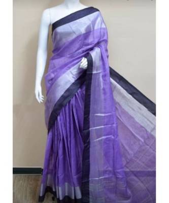 Blue Hand Woven Linen Saree With Blouse 1