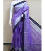 Blue Hand Woven Linen Saree With Blouse