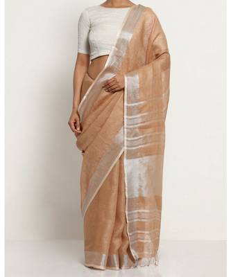 Brown Hand Woven Linen Saree With Blouse 1