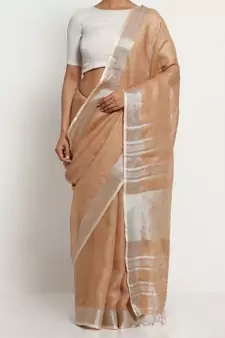 Brown Hand Woven Linen Saree With Blouse