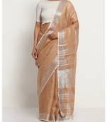 Brown Hand Woven Linen Saree With Blouse