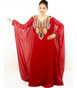 Red Georgette Embroidered Zari Work Islamic-Kaftans