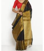 Black Hand Woven Linen Saree With Blouse