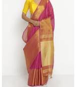 Pink Hand Woven Linen Saree With Blouse