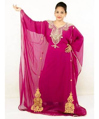 Pink Georgette Embroidered Zari Work Islamic-Kaftans 1