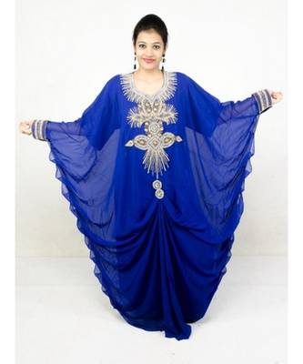 Royal-Blue Georgette Embroidered Zari Work Islamic-Kaftans 1