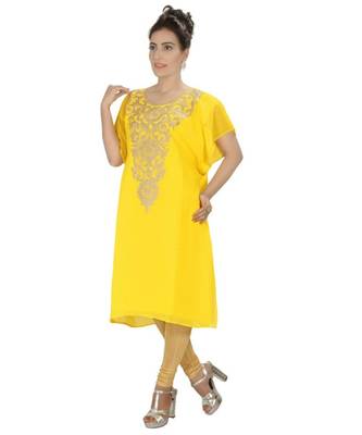 Yellow Georgette Embroidered Zari Work Islamic-Kaftans 1
