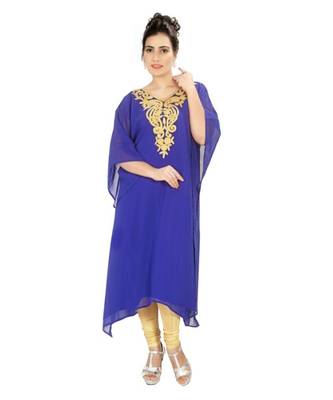 Royal-Blue Georgette Embroidered Zari Work Islamic-Kaftans 1
