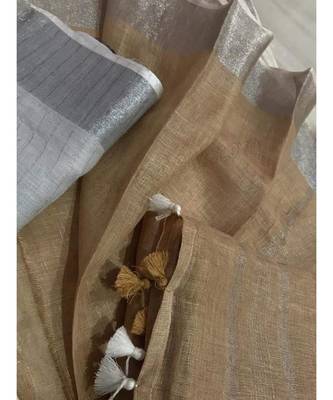 Brown Hand Woven Linen Saree With Blouse 1