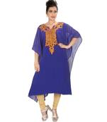 Royal-Blue Georgette Embroidered Zari Work Islamic-Kaftans