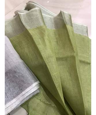 Green Hand Woven Linen Saree With Blouse 1