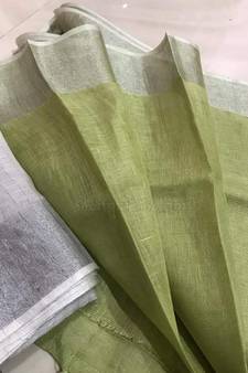 Green Hand Woven Linen Saree With Blouse