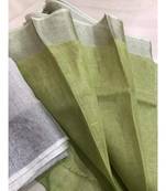 Green Hand Woven Linen Saree With Blouse