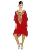 Red Georgette Embroidered Zari Work Islamic-Kaftans