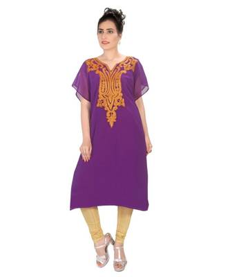 Purple Georgette Embroidered Zari Work Islamic-Kaftans 1