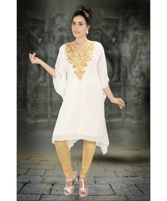 Cream Georgette Embroidered Zari Work Islamic-Kaftans 1