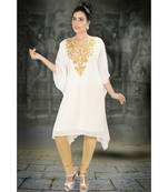 Cream Georgette Embroidered Zari Work Islamic-Kaftans