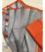 Grey Hand Woven Linen Saree With Blouse