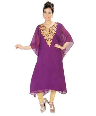 Purple Georgette Embroidered Zari Work Islamic-Kaftans 1