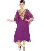 Purple Georgette Embroidered Zari Work Islamic-Kaftans