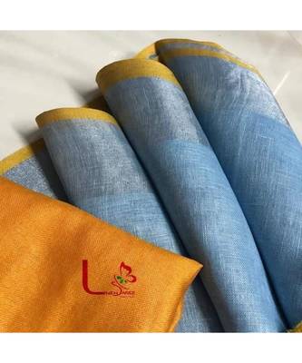 Turquoise Hand Woven Linen Saree With Blouse 1