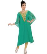 Green Georgette Embroidered Zari Work Islamic-Kaftans