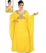 Yellow Georgette Embroidered Zari Work Islamic-Kaftans