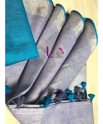 Grey Hand Woven Linen Saree With Blouse 1