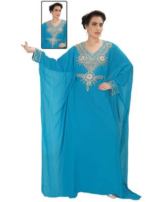 Turquoise Georgette Embroidered Zari Work Islamic-Kaftans 1