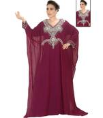 Maroon Georgette Embroidered Zari Work Islamic-Kaftans