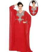 Red Georgette Embroidered Zari Work Islamic-Kaftans