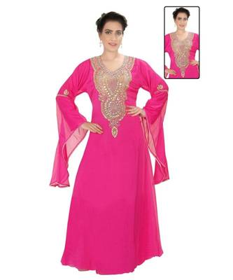 Pink Georgette Embroidered Zari Work Islamic-Kaftans 1