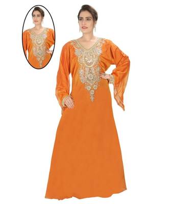 Orange Georgette Embroidered Zari Work Islamic-Kaftans 1