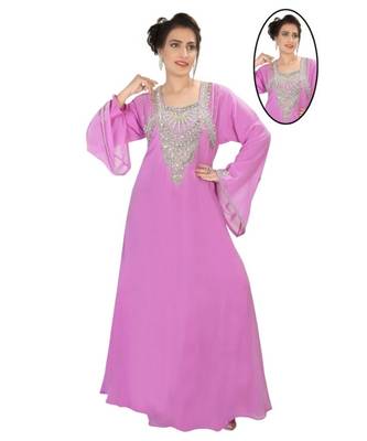 Pink Georgette Embroidered Zari Work Islamic-Kaftans 1