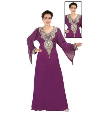 Magenta Georgette Embroidered Zari Work Islamic-Kaftans 1