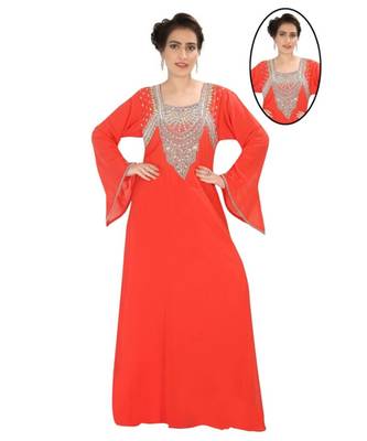 Orange Georgette Embroidered Zari Work Islamic-Kaftans 1