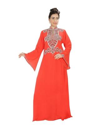 Orange Georgette Embroidered Zari Work Islamic-Kaftans 1