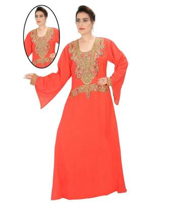 Orange Georgette Embroidered Zari Work Islamic-Kaftans 1