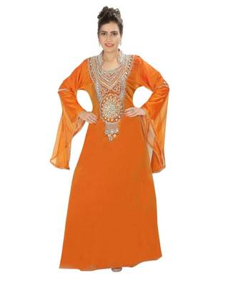 Orange Georgette Embroidered Zari Work Islamic-Kaftans 1