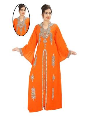 Orange Georgette Embroidered Zari Work Islamic-Kaftans 1