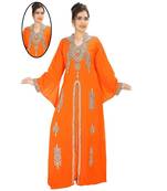 Orange Georgette Embroidered Zari Work Islamic-Kaftans