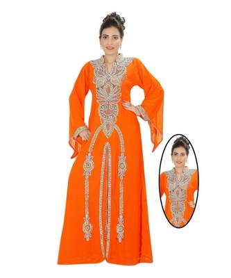 Orange Georgette Embroidered Zari Work Islamic-Kaftans 1