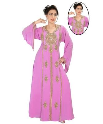 Pink Georgette Embroidered Zari Work Islamic-Kaftans 1