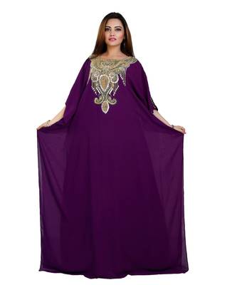 Purple Georgette Embroidered Zari Work Islamic-Kaftans 1