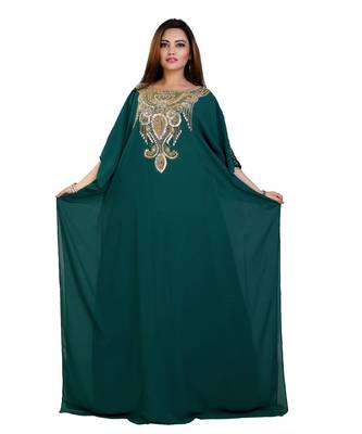 Green Georgette Embroidered Zari Work Islamic-Kaftans 1